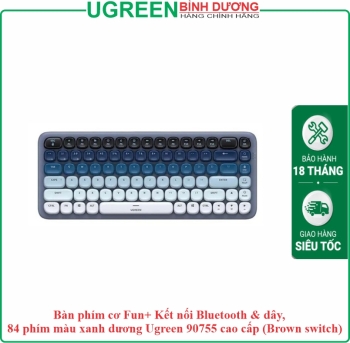 Bàn phím cơ Fun+ Kết nối Bluetooth & dây, 84 phím màu xanh dương Ugreen 90755 cao cấp (Brown switch)