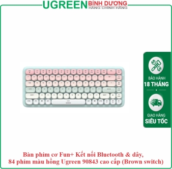 Bàn phím cơ Fun+ Kết nối Bluetooth & dây, 84 phím màu hồng Ugreen 90843 cao cấp (Brown switch)
