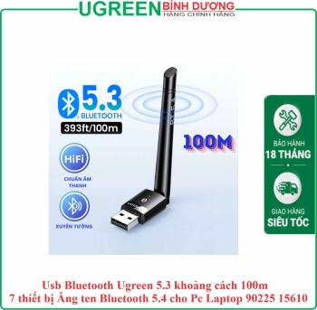 Usb Bluetooth Ugreen 5.3 khoảng cách 100m 7 thiết bị Ăng ten Bluetooth 5.4 cho Pc Laptop 90225 15610