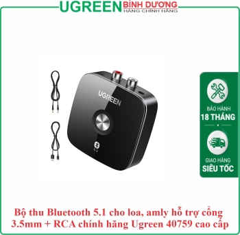 Bộ thu Bluetooth 5.1 cho loa, amly hỗ trợ cổng 3.5mm + RCA chính hãng Ugreen 40759 cao cấp