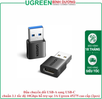 Đầu chuyển đổi USB-A sang USB-C chuẩn 3.1 tốc độ 10Gbps hỗ trợ sạc 3A Ugreen 45275 cao cấp (2pcs)