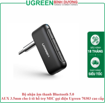 Bộ nhận âm thanh Bluetooth 5.0 AUX 3.5mm cho ô tô hỗ trợ MIC gọi điện Ugreen 70303 cao cấp