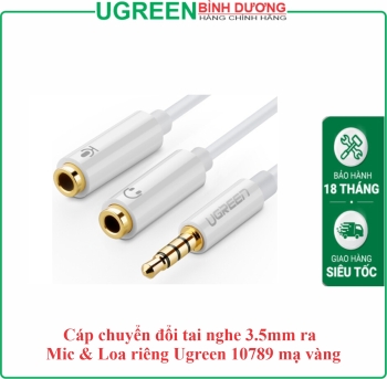 Cáp chuyển đổi tai nghe 3.5mm ra Mic & Loa riêng Ugreen 10789 mạ vàng