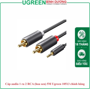 Cáp audio 1 ra 2 RCA (hoa sen) 5M Ugreen 10513 chính hãng