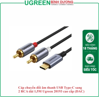 Cáp chuyển đổi âm thanh USB Type-C sang 2 RCA dài 1,5M Ugreen 20193 cao cấp (DAC)