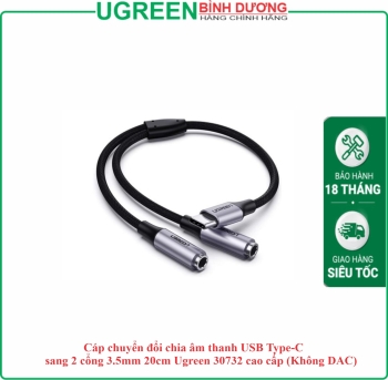 Cáp chuyển đổi chia âm thanh USB Type-C sang 2 cổng 3.5mm 20cm Ugreen 30732 cao cấp (Không DAC)