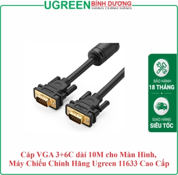 Cáp VGA 3+6C dài 10M cho Màn Hình, Máy Chiếu Chính Hãng Ugreen 11633 Cao Cấp