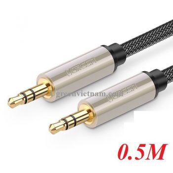 Ugreen 10601 0.5M màu xám đen cáp 3.5mm Pro audio đầu kim loại dây dù bọc chống nhiễu 50cm AV125 20010601