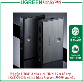 Bộ gộp HDMI 3 vào 1 ra HDMI 2.0 hỗ trợ 4Kx2K/60Hz chính hãng Ugreen 50709 cao cấp