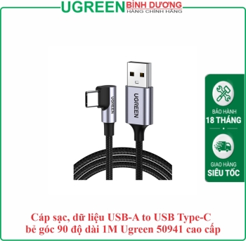 Cáp sạc, dữ liệu USB-A to USB Type-C bẻ góc 90 độ dài 1M Ugreen 50941 cao cấp