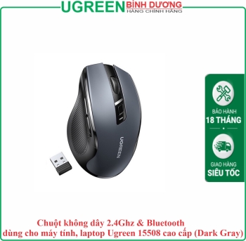 Chuột không dây 2.4Ghz & Bluetooth dùng cho máy tính, laptop Ugreen 15508 cao cấp (Dark Gray)