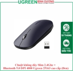 Chuột không dây Slim 2.4Ghz + Bluetooth 5.0 DPI 4000 Ugreen 25163 cao cấp (Đen)