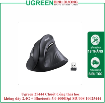 Ugreen 25444 Chuột Công thái học không dây 2.4G + Bluetooth 5.0 4000Dpi MU008 10025444