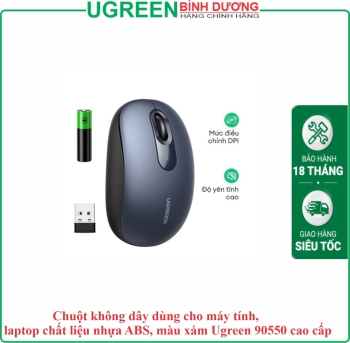 Chuột không dây dùng cho máy tính, laptop chất liệu nhựa ABS, màu xám Ugreen 90550 cao cấp