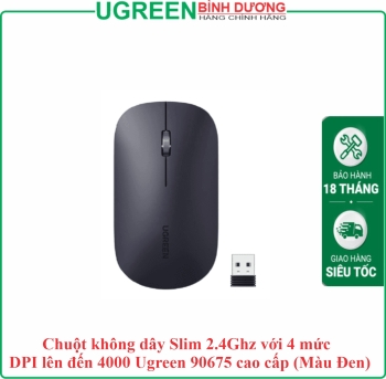 Chuột không dây Slim 2.4Ghz với 4 mức DPI lên đến 4000 Ugreen 90675 cao cấp (Màu Đen)