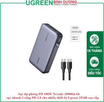 Sạc dự phòng PD 100W Nexode 20000mAh sạc nhanh 3 cổng PD 3.0 cho nhiều thiết bị Ugreen 25188 cao cấp