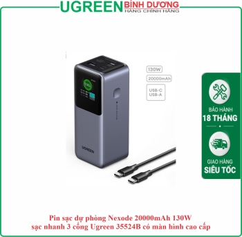 Pin sạc dự phòng Nexode 20000mAh 130W sạc nhanh 3 cổng Ugreen 35524B có màn hình cao cấp