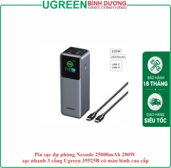 Pin sạc dự phòng Nexode 25000mAh 200W sạc nhanh 3 cổng Ugreen 35525B có màn hình cao cấp