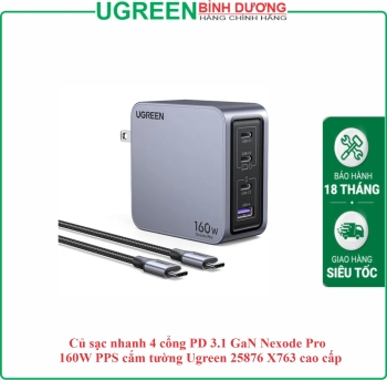 Củ sạc nhanh 4 cổng PD 3.1 GaN Nexode Pro 160W PPS cắm tường Ugreen 25876 X763 cao cấp