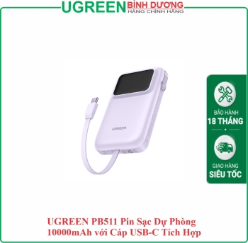 UGREEN PB511 Pin Sạc Dự Phòng 10000mAh với Cáp USB-C Tích Hợp