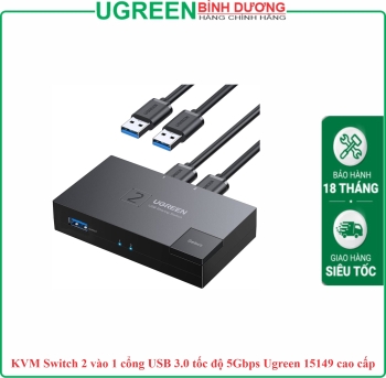 KVM Switch 2 vào 1 cổng USB 3.0 tốc độ 5Gbps Ugreen 15149 cao cấp