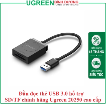 Đầu đọc thẻ USB 3.0 hỗ trợ SD/TF chính hãng Ugreen 20250 cao cấp