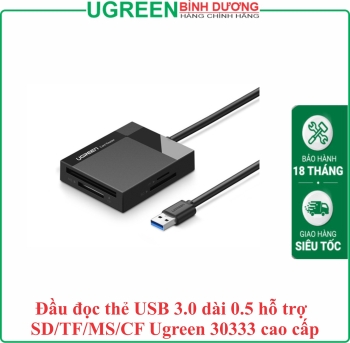 Đầu đọc thẻ USB 3.0 dài 0.5 hỗ trợ SD/TF/MS/CF Ugreen 30333 cao cấp