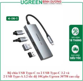 Bộ chia USB Type-C ra 2 USB Type-C 3.2 và 2 USB Type-A 3.2 tốc độ 10Gpbs Ugreen 30758 cao cấp