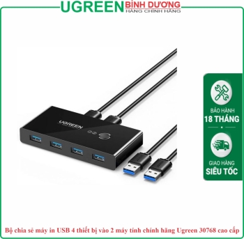 Bộ chia sẻ máy in USB 4 thiết bị vào 2 máy tính chính hãng Ugreen 30768 cao cấp