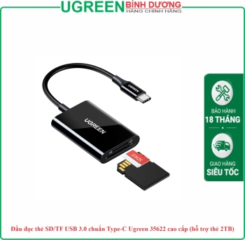 Đầu đọc thẻ SD/TF USB 3.0 chuẩn Type-C Ugreen 35622 cao cấp (hỗ trợ thẻ 2TB)