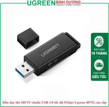 Đầu đọc thẻ SD/TF chuẩn USB 3.0 tốc độ 5Gbps Ugreen 40752 cao cấp