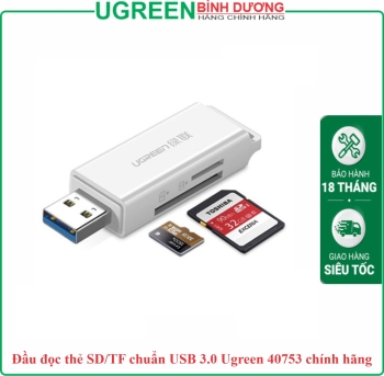 Đầu đọc thẻ SD/TF chuẩn USB 3.0 Ugreen 40753 chính hãng
