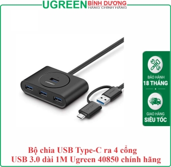 Bộ chia USB Type-C ra 4 cổng USB 3.0 dài 1M Ugreen 40850 chính hãng