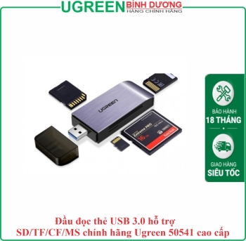 Đầu đọc thẻ USB 3.0 hỗ trợ SD/TF/CF/MS chính hãng Ugreen 50541 cao cấp