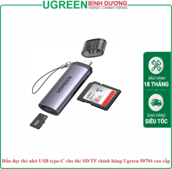 Đầu đọc thẻ nhớ USB type-C cho thẻ SD/TF chính hãng Ugreen 50704 cao cấp