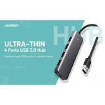Hub chia 4 cổng USB 3.0 hỗ trợ cấp nguồn USB-C chính hãng Ugreen 50985 cao cấp