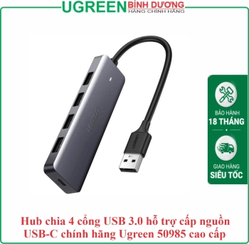 Hub chia 4 cổng USB 3.0 hỗ trợ cấp nguồn USB-C chính hãng Ugreen 50985 cao cấp