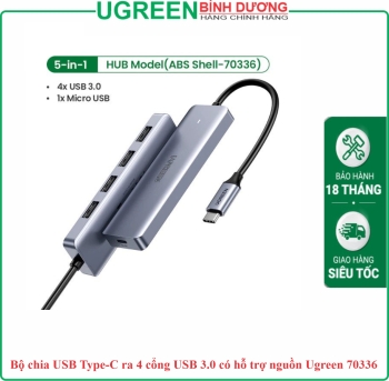 Bộ chia USB Type-C ra 4 cổng USB 3.0 có hỗ trợ nguồn Ugreen 70336