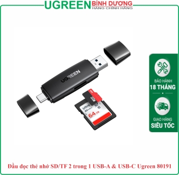 Đầu đọc thẻ nhớ SD/TF 2 trong 1 USB-A & USB-C Ugreen 80191