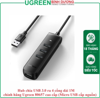 Hub chia USB 3.0 ra 4 cổng dài 1M chính hãng Ugreen 80657 cao cấp (Micro USB cấp nguồn)