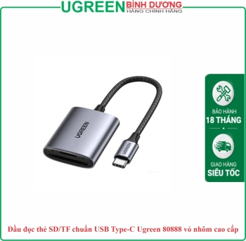 Đầu đọc thẻ SD/TF chuẩn USB Type-C Ugreen 80888 vỏ nhôm cao cấp