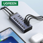 Bộ HUB chia 7 cổng USB 3.0 tốc độ 5Gbps vỏ nhôm, công tắc Ugreen 90307 (kèm nguồn 12V2A-EU) cao cấp