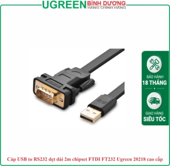 Cáp USB to RS232 dẹt dài 2m chipset FTDI FT232 Ugreen 20218 cao cấp