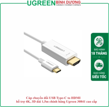 Cáp chuyển đổi USB Type-C to HDMI hỗ trợ 4K, 3D dài 1,5m chính hãng Ugreen 30841 cao cấp