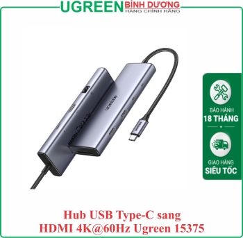 Ugreen 15375 Bộ chuyển đổi USB-C to USB-A 3.0*2+USB-C 3.0*2+HDMI+PD+SD/TF+RJ45 4K60Hz chính hãng