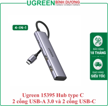 Ugreen 15395 Hub type C 2 cổng USB-A 3.0 và 2 cổng USB-C