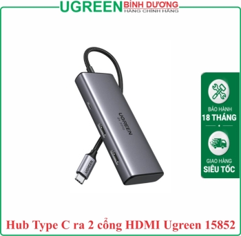 Ugreen 15852 Bộ chuyển đổi cổng USB-C sang 2*USB-A 3.0+USB-C 3.0+2*HDMI+PD 2*HDMI có PD