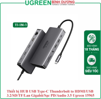 Thiết bị HUB USB Type-C Thunderbolt to HDMI/USB 3.2/SD/TF/Lan Gigabit/Sạc PD/Audio 3.5 Ugreen 15965