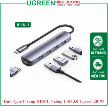 Hub Type C sang HDMI, 4 cổng USB 3.0 Ugreen 20197