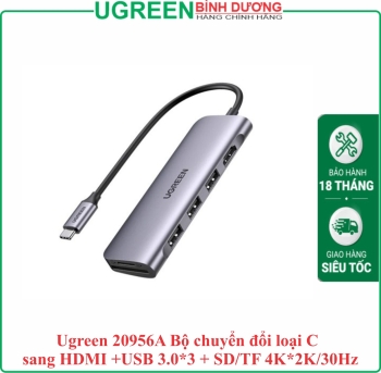 Ugreen 20956A Bộ chuyển đổi loại C sang HDMI +USB 3.0*3 + SD/TF 4K*2K/30Hz